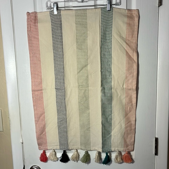Anthropologie NWOT striped large tassel kitchen tea towel 100%cotton multi color - Picture 1 of 11